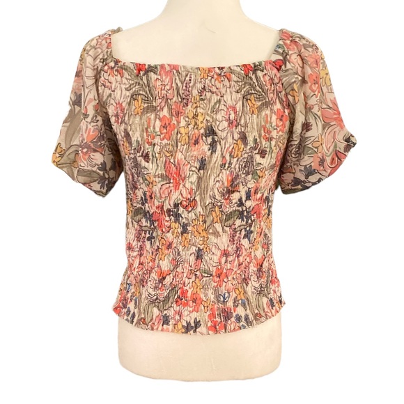 Anthropologie Aurelia Smocked Floral Puff Sleeve Cropped Crinkle Top - S - Picture 7 of 14